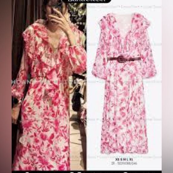 ZARA BELTED FLORAL PRINTED MIDI DRESS - Picture 3 of 11